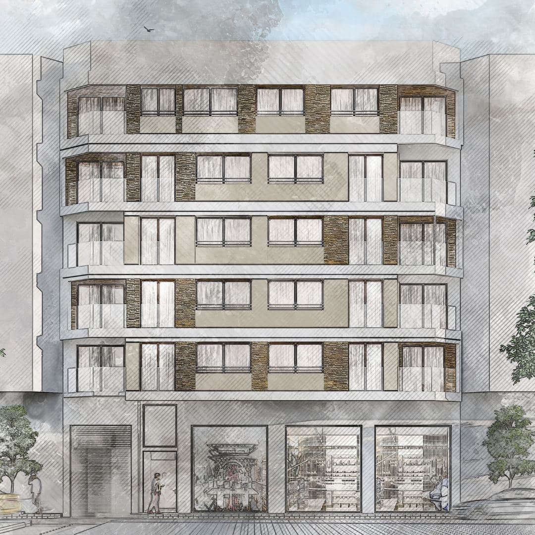 Esquisse d’un immeuble à rez commercial