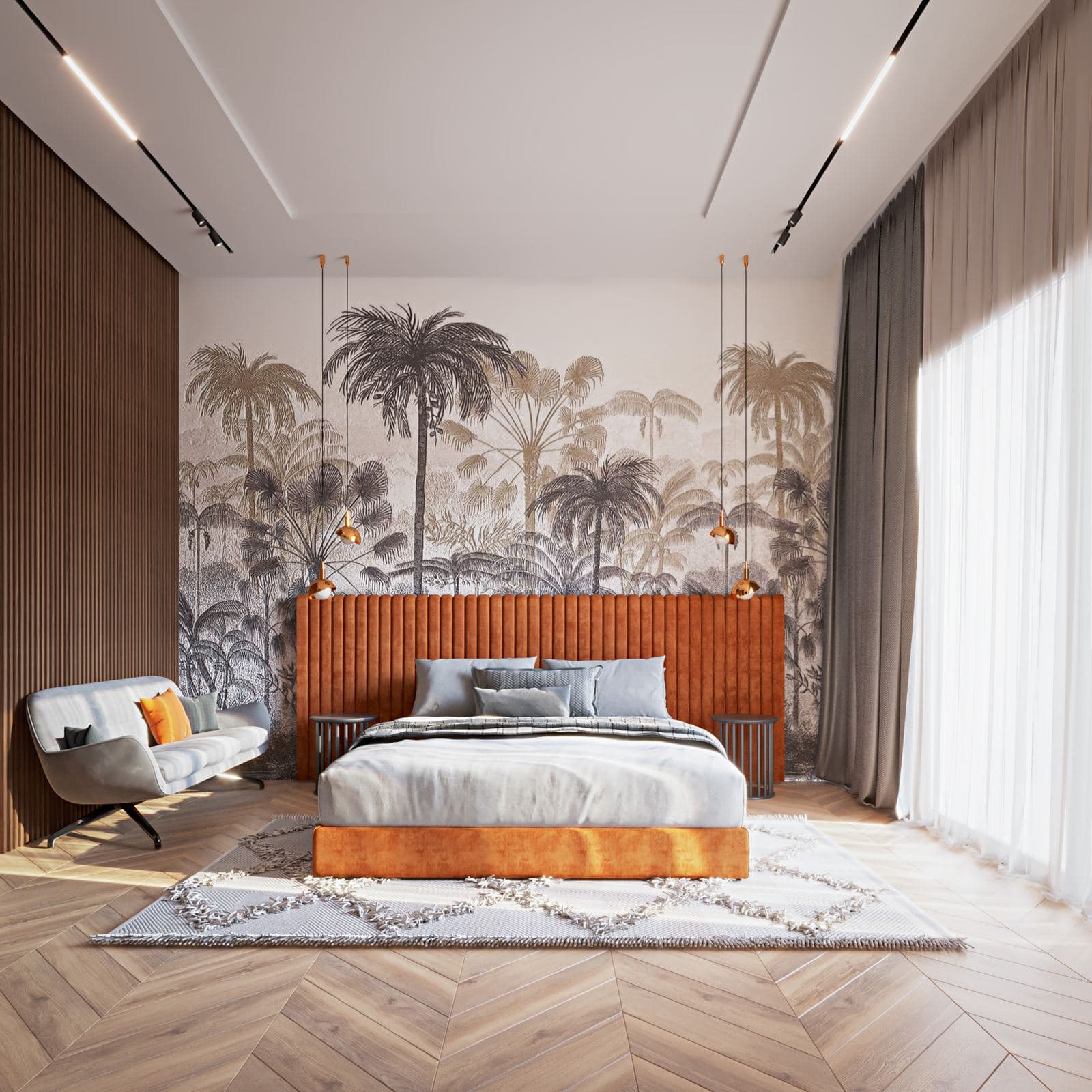 Suite parentale, tête de lit terracotta